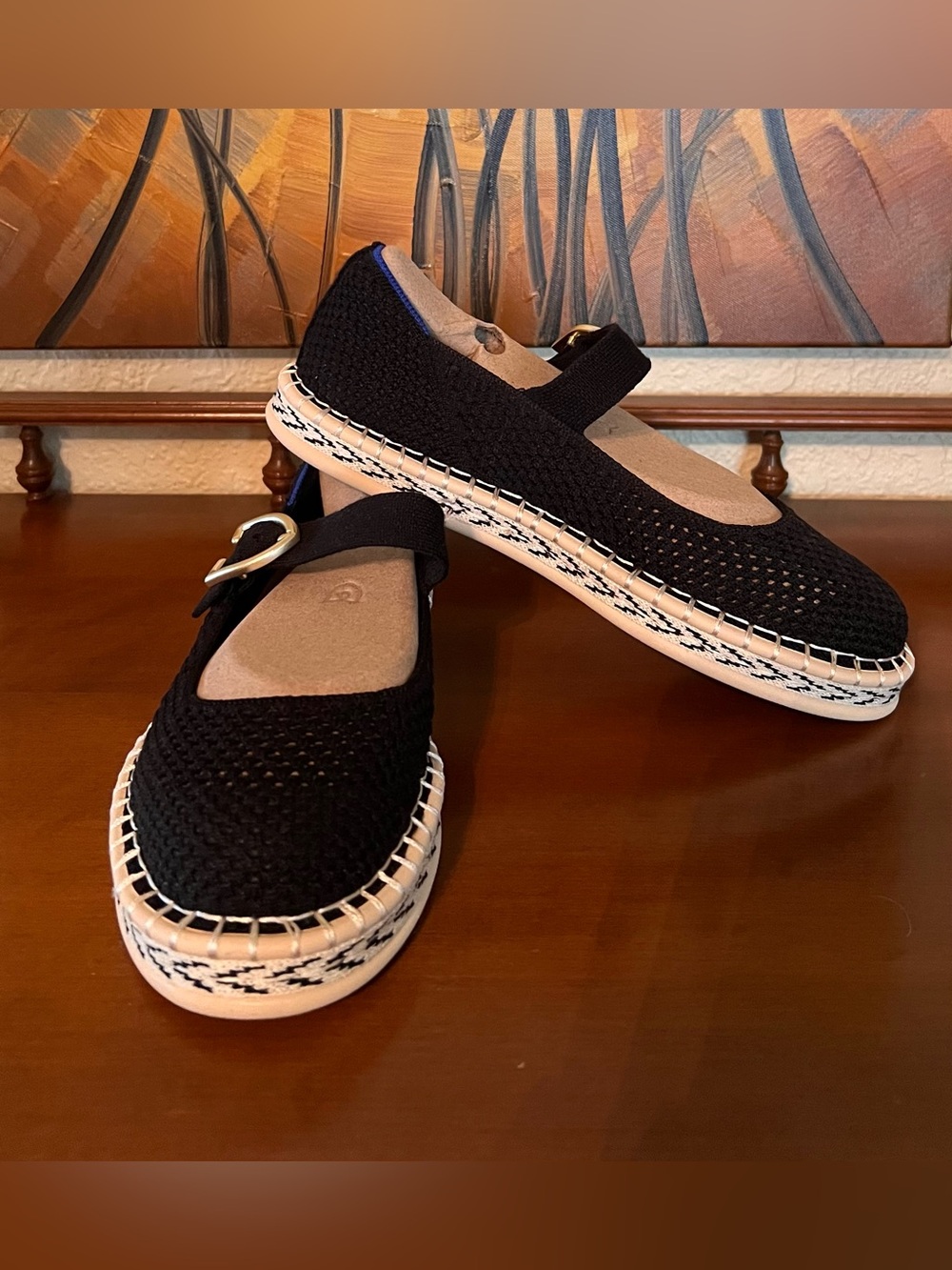 Rothy's Black The Espadrille Mary Jane with Gold Buckle
